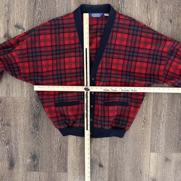 Vintage Pendleton Cardigan Jacket Mens XL Red Black Plaid Wool USA 80s Western - Picture 11 of 16